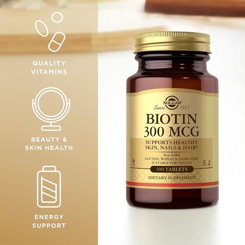 Solgar Biotin 300 mcg - 100 Tablets - Supports Healthy Skin, Nails & Hair - Non-GMO, Vegan, Gluten Free, Dairy Free, Kosher, Halal - 100 Servings in Saudi Arabia