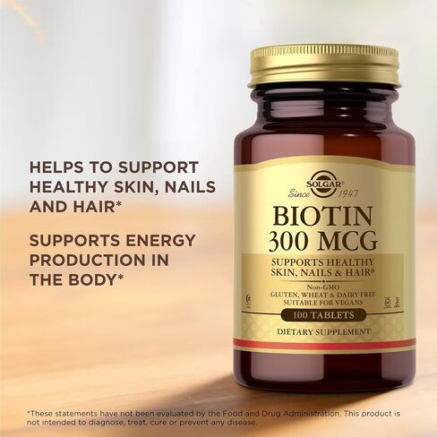 Solgar Biotin 300 mcg - 100 Tablets - Supports Healthy Skin, Nails & Hair - Non-GMO, Vegan, Gluten Free, Dairy Free, Kosher, Halal - 100 Servings in Saudi Arabia