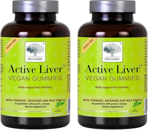 NEW NORDIC Active Liver Gummies | Milk Thistle, Artichoke & Turmeric | Natural Peach & Mango Flavor | Sugar Free, Gluten Free & Vegan | 60 Count (Pack of 1) in Kuwait
