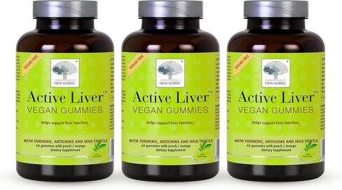 NEW NORDIC Active Liver Gummies | Milk Thistle, Artichoke & Turmeric | Natural Peach & Mango Flavor | Sugar Free, Gluten Free & Vegan | 60 Count (Pack of 1) in Kuwait
