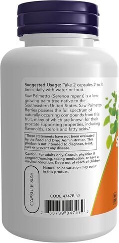 NOW Supplements, Saw Palmetto Berries (Serenoa repens) 550 mg, Men's Health*, 250 Veg Capsules in Saudi Arabia