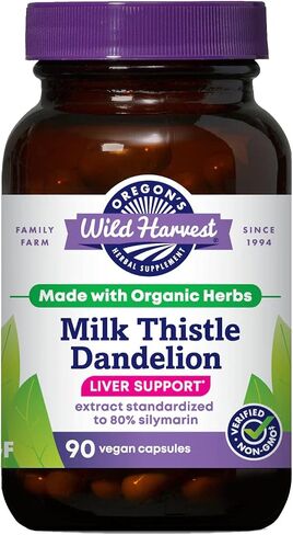 Oregon's Wild Harvest Certified Organic Milk Thistle Dandelion Capsules, 80% Silymarin, Burdock and Artichoke, 90 Count in Saudi Arabia