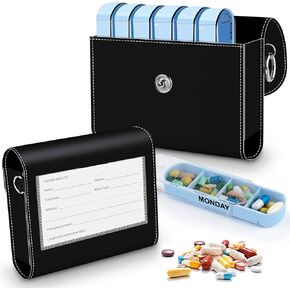 BVYA Pill Organizer Case, Weekly Travel Pill Case Medication Reminder,for 4 Times A Day, 7 Days a Week-includes Leather Carrying Case