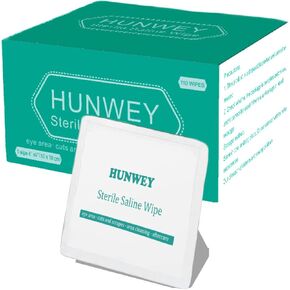 110ct- HUNWEY Saline Wipes Cleansing Face Eye Wound Aftercare Swabs Unscented for Baby Aldult Travel Individual Packet