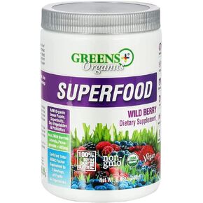 Greens+ Organic Wild Berry Superfood Powder Packet, Superfoods for Morning Kick, Energy & Vitality Boost, Nutrition & Vibrant Health, Dietary Supplement, Vegan Soy/Dairy/Gluten Free (15 Sticks)