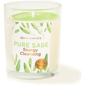 MAGNIFICENT 101 PURE SAGE Smudge Candle for House Energy Cleansing, Banishes Negative Energy I Purification and Chakra Healing - Natural Soy Wax Candle for Aromatherapy