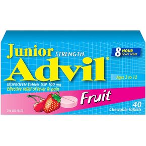 Junior Strength Advil Ibuprofen Tablets USP 100 mg Fruit 40 Chewable Tablets