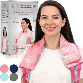 وسادة تدفئة للميكروويف من Brookethorne Naturals للرقبة والكتفين، وسادة تدفئة رطبة مع غطاء قابل للإزالة. لفافة الرقبة الحرارية المهدئة باللافندر لآلام الظهر وتيبس الرقبة والتشنجات، وسادة حرارية قابلة للاستخدام في الميكروويف