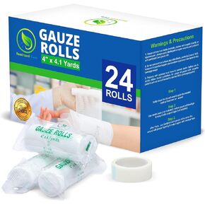 Gauze Rolls Individually Wrapped Pack of 72, 4 Inches x 4.1 Yards, Premium Quality Conforming Bandages with Bonus Medical Tape in Kuwait
