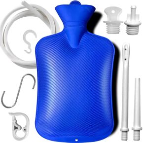 2 L Home Enema Bag Kit with 2 Enema Tips,60 inch Long Silicone Hose, Controlable Water Flow Valve, Hot-Water Bottle for Colon Cleansing Enemas（Red）