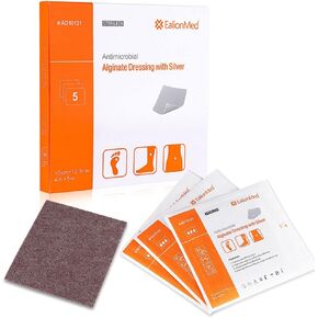 Silver Calcium Alginate Wound Dressing Pad 4''x4'', 10 Packs, High Absorbency Non-Stick Ag Gauze Patch for Pressure Ulcer,Bed Sore,Leg Sore,Diabetic Foot Ulcer