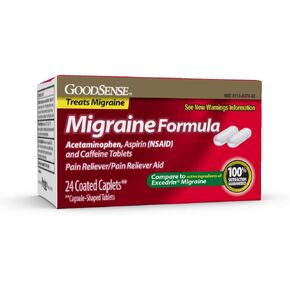 GoodSense Migraine Relief, Acetaminophen, Aspirin (NSAID) and Caffeine Tablets, Migraine Relief, 24 Count