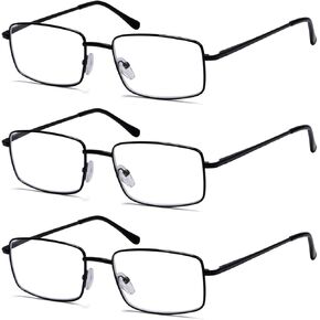 Eyekepper 3-pack Readers مستطيلة الربيع معبد كبير نظارات القراءة المعدنية للرجال الأسود +1.5 in Saudi Arabia