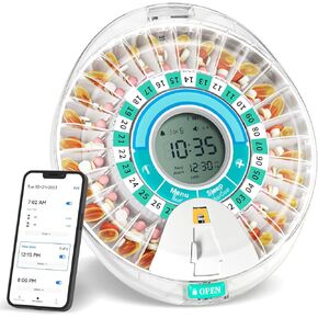 Smart Automatic Pill Dispenser - 28 Day Electronic Pill Organizer for Elderly with Alarm, Bluetooth Machine Dispenser for Prescriptions, Vitamins, Supplements, Timed Pill Dispenser Locked in Kuwait