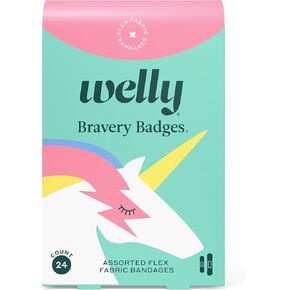 Welly Bandages Refill Pack - Bravery Badges, Adhesive Flexible Fabric, Standard Shapes, Unicorn Patterns - 24 Count, 4 Pack in Kuwait