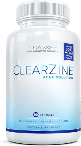 ClearZine Acne Pills for Teens & Adults | Clear Skin Supplement, Vitamins for Hormonal & Cystic Acne | Stop Breakouts, Oily Skin and Zits, 90 Caps in Saudi Arabia