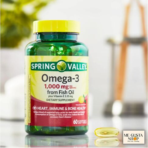 Spring Valley Fish Oil Dietary Supplement Softgels for Immune and Bone Support, 1000 mg, 60 Count (Pack of 1) + Me Gustas Stickers in Saudi Arabia