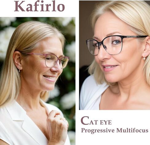نظارات قراءة متعددة البؤر التقدمية من Kafirlo للنساء، عين القطة، بدون خط، متعددة التركيز، قارئ الضوء الأزرق، إطار معدني للسيدات in Kuwait