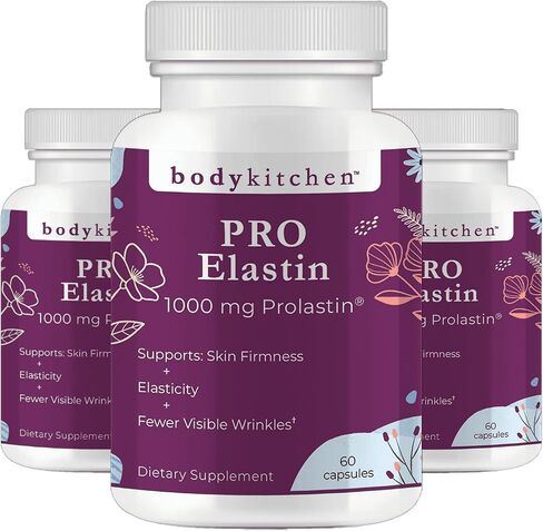 Body Kitchen Pro-Elastin, 1000 mg Elastin Supplement, Help Reduce Signs of Aging, Improved Skin Health, Firmness & Elasticity, Fewer Wrinkles, Veggie Caps, (Pack of 1) in Kuwait