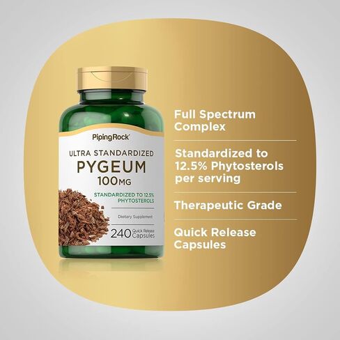 Pygeum 100mg | 240 Capsules | Standardized Extract | Supplement for Men | Non-GMO, Gluten Free | by Piping Rock in Saudi Arabia
