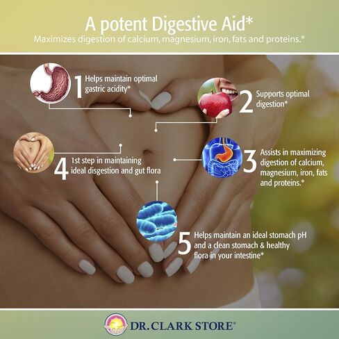 Dr. Clark Betaine HCL Digestive Enzymes - Acid Reflux Medicine, Hydrochloric Acid Protein Supplement, Optimal Digestion Formula, 100 Gelatin Capsules, 425 mg in Saudi Arabia