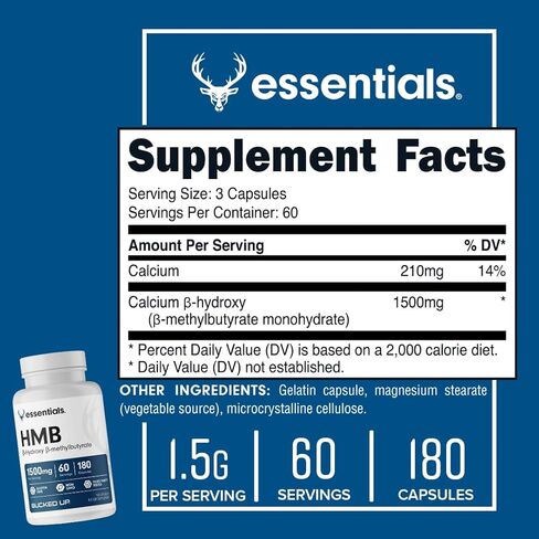 باكد أب HMB (بيتا هيدروكسي بيتا ميثيل بوتيرات) 1500 مجم لكل جرعة، أساسيات (60 وجبة، 180 كبسولة) in Kuwait