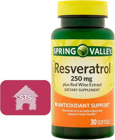 سبرينج فالي ريسفيراترول بلس مستخلص النبيذ الأحمر 250 مجم، 30 قطعة + ملصق STS. in Kuwait