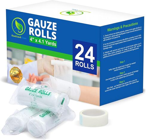 Gauze Rolls Individually Wrapped Pack of 72, 4 Inches x 4.1 Yards, Premium Quality Conforming Bandages with Bonus Medical Tape in Kuwait