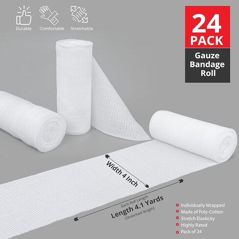 Gauze Rolls Individually Wrapped Pack of 72, 4 Inches x 4.1 Yards, Premium Quality Conforming Bandages with Bonus Medical Tape in Kuwait