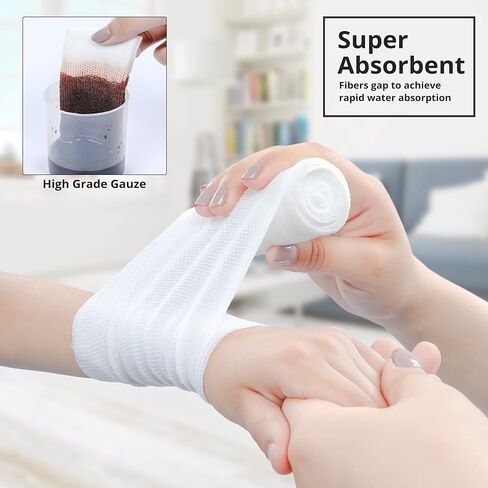 Gauze Rolls Individually Wrapped Pack of 72, 4 Inches x 4.1 Yards, Premium Quality Conforming Bandages with Bonus Medical Tape in Kuwait