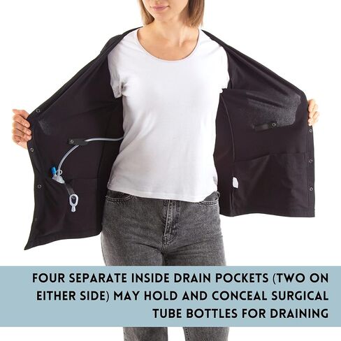 ملابس قميص التعافي بعد استئصال الثدي مع جيوب للتصريف ومشابك تثبيت (L) in Kuwait