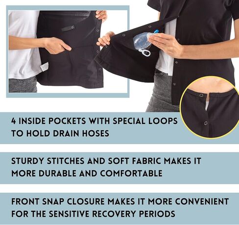 ملابس قميص التعافي بعد استئصال الثدي مع جيوب للتصريف ومشابك تثبيت (L) in Kuwait