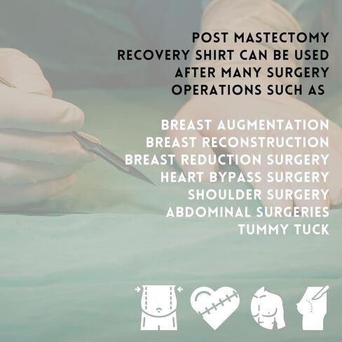 ملابس قميص التعافي بعد استئصال الثدي مع جيوب للتصريف ومشابك تثبيت (L) in Kuwait
