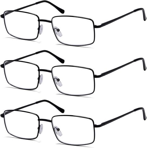 Eyekepper 3-pack Readers مستطيلة الربيع معبد كبير نظارات القراءة المعدنية للرجال الأسود +1.5 in Saudi Arabia