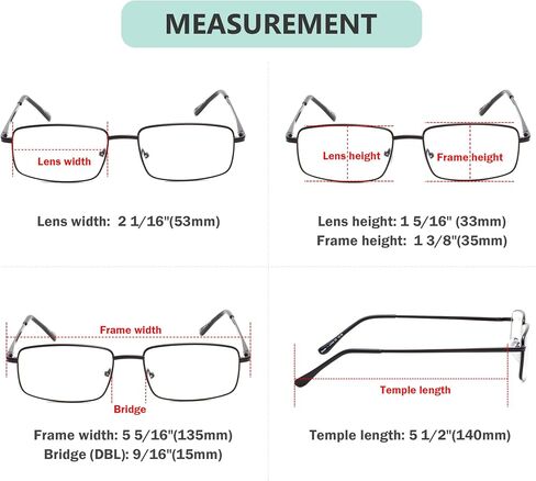 Eyekepper 3-pack Readers مستطيلة الربيع معبد كبير نظارات القراءة المعدنية للرجال الأسود +1.5 in Saudi Arabia