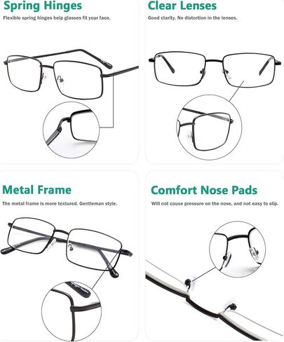 Eyekepper 3-pack Readers مستطيلة الربيع معبد كبير نظارات القراءة المعدنية للرجال الأسود +1.5 in Saudi Arabia