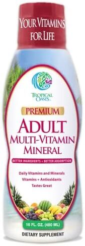 Tropical Oasis Adult Liquid Multivitamin -Liquid Multi-Vitamin and Mineral Supplement with 125 Total Nutrients Including; 85 Vitamins & Minerals, 23 Amino Acids, and 18 Herbs - 16 fl oz, 32 serv in Kuwait