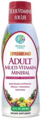 Tropical Oasis Adult Liquid Multivitamin -Liquid Multi-Vitamin and Mineral Supplement with 125 Total Nutrients Including; 85 Vitamins & Minerals, 23 Amino Acids, and 18 Herbs - 16 fl oz, 32 serv in Kuwait