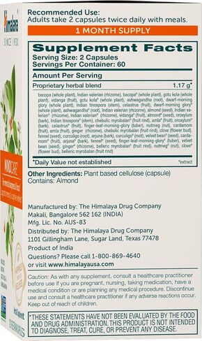 Himalaya MindCare, Nootropic Brain Supplement Booster for Mental Sharpness, Focus, Memory & Cognitive Wellness, 1170 mg, 60 Capsules in Kuwait
