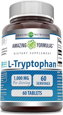 صيغ مذهلة مكمل أقراص L-Tryptophan 1000mg | غير معدل وراثيًا | خالي من الغلوتين | صنع في الولايات المتحدة الأمريكية (عدد 120) in Saudi Arabia