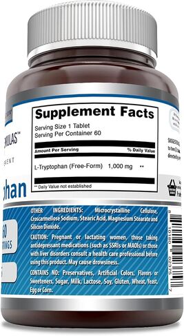 صيغ مذهلة مكمل أقراص L-Tryptophan 1000mg | غير معدل وراثيًا | خالي من الغلوتين | صنع في الولايات المتحدة الأمريكية (عدد 120) in Saudi Arabia
