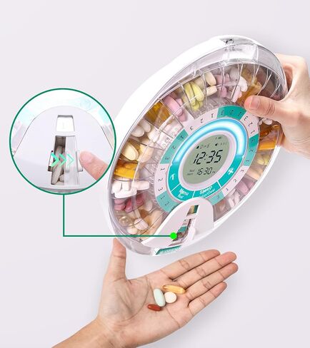 Smart Automatic Pill Dispenser - 28 Day Electronic Pill Organizer for Elderly with Alarm, Bluetooth Machine Dispenser for Prescriptions, Vitamins, Supplements, Timed Pill Dispenser Locked in Kuwait
