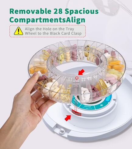 Smart Automatic Pill Dispenser - 28 Day Electronic Pill Organizer for Elderly with Alarm, Bluetooth Machine Dispenser for Prescriptions, Vitamins, Supplements, Timed Pill Dispenser Locked in Kuwait