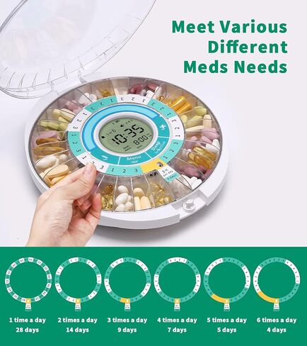 Smart Automatic Pill Dispenser - 28 Day Electronic Pill Organizer for Elderly with Alarm, Bluetooth Machine Dispenser for Prescriptions, Vitamins, Supplements, Timed Pill Dispenser Locked in Kuwait