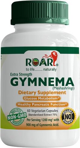 Roar to Life .... Naturally Gymnema Sylvestre 1200 mg (Highest Potency) Extract Veg Capsules with 75% Gymnemic Acids as Sugar Destroyer & for Blood Sugar Support & Healthy Glucose Metabolism in Saudi Arabia