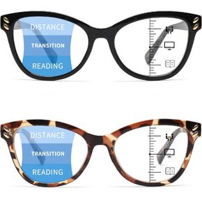 JM 2 Pack Progressive Multifocus Reading Glasses for Women, Cat Eye Blue Light Blocking Readers, Black & Tortoise in Saudi Arabia