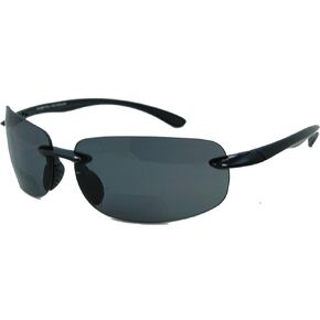 Lovin Mawi Wrap Around Bifocal Sunglasses, Rimless Reading Glasses with UV Protection - Polarized Lens - Premium Black - 2.0x