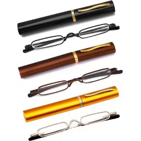 OWTXIS 3 Pack Mini Slim Pen Reading Glasses - Compact Readers with Pen Clip Case Spring Hinge Metal Frame Eyeglasses (Black, 1.75) in Saudi Arabia