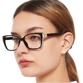 OCCI CHIARI Fashion Cateye Women Glasses Nerd Reader No Magnification Black Glasses (Black, 0)