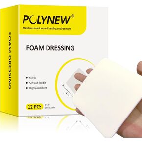 ضمادات إسفنجية من بولينيو 12 عبوة، 10.16 سم × 10.16 سم، هيدروفيليك، شديدة الامتصاص - وسائد ناعمة غير لاصقة، لجروح القرح in Kuwait
